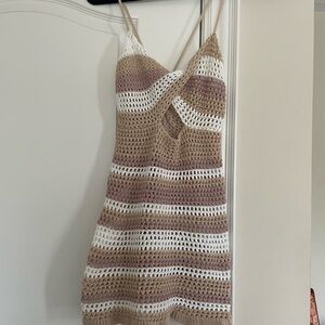 Striped Crochet Dress in Neutral Tones